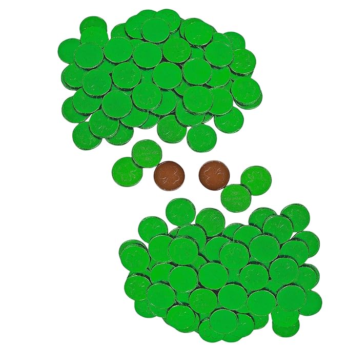 St. Patrick's Day Chocolate Coins Green Foil Wrapped 2 lbs Bulk Pack Shamrock 150 Pieces