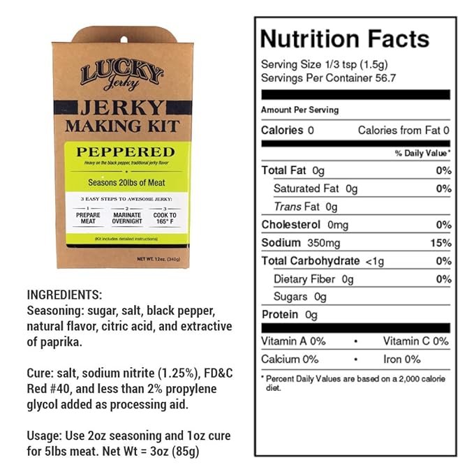 Lucky Jerky DIY Jerky Seasoning and Cure Kit 4 Pack - Original Red Pepper Teriyaki Peppered- Season 80lbs of Meat