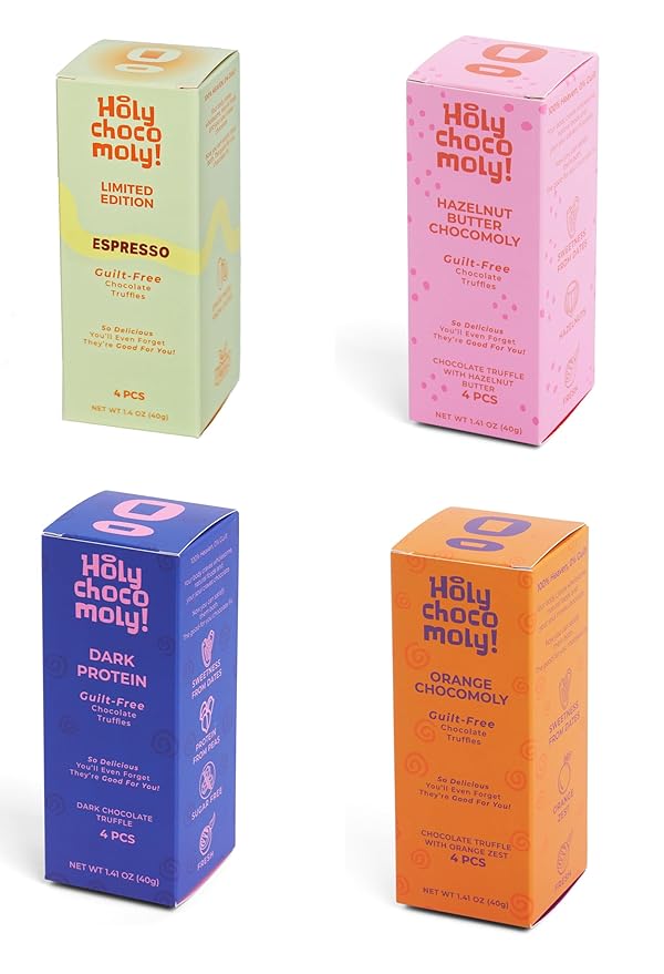 Holy Chocomoly! Best Bites - Hazelnut Dark Protein Orange &amp Espresso | Low in Refined Sugar Made With Dates and Real Nut Butters | Healthy On-the-go Snack | 4 Truffles/Box 16 Truffles