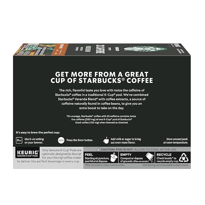 Starbucks K-Cup Coffee Pods Medium Roast Coffee With 2X Caffeine House Blend For Keurig Coffee Makers 100% Arabica 6 Boxes (60 Pods Total)