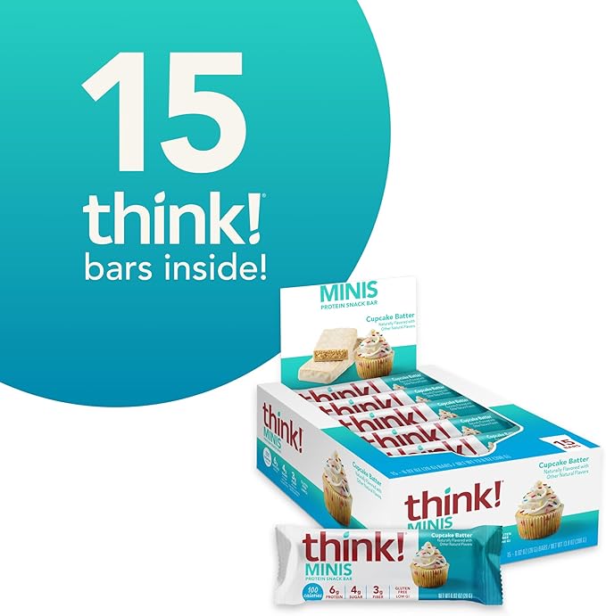 think! MINIS Protein Snack Bars Gluten Free Cupcake Batter 15 Count (Pack of 2)