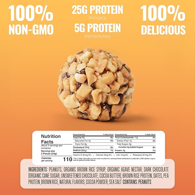 The GFB Dark Chocolate Peanut Butter Protein Bites - Gluten Free Protein Balls - Non GMO Soy Free Vegan - Snack Size Plant Based Energy Balls 4 oz (1 Count)