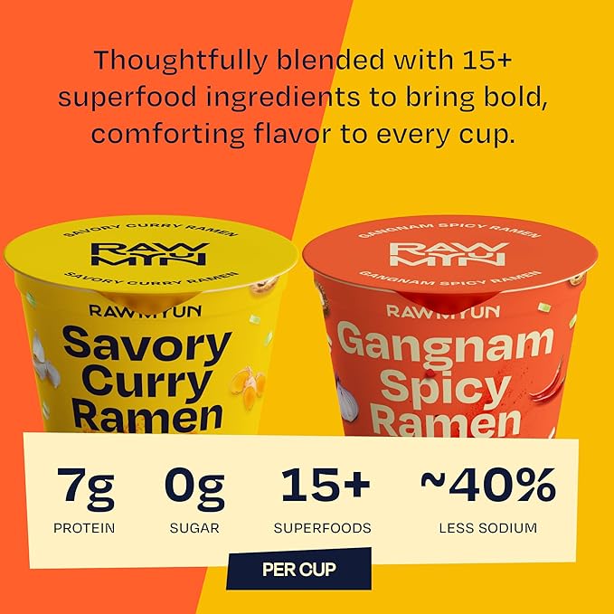 RAWMYUN Gluten Free Healthy Korean Ramen Vegan Superfood Clean Ingredients Plant-Based Cup Noodles made with Organic Rice Noodles Instant Soup | No MSG Non-GMO Real Ingredients (3 Gangnam Spicy x 3