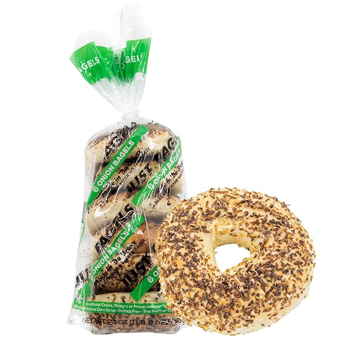 Just Bagels Onion Bagels - 8 Packs Of 6 Bagels Per Pack - 48 Total Non-GMO