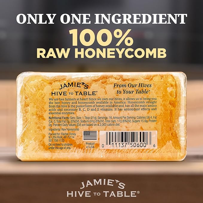 Jamie's Hive To Table 100% Raw Honeycomb 48 Oz (Pack of 12) – All-Natural Pure Georgia Honeycomb – Fresh Georgia Honeycomb with Bee Pollen and Propolis No Additives or Preservatives Non-GMO