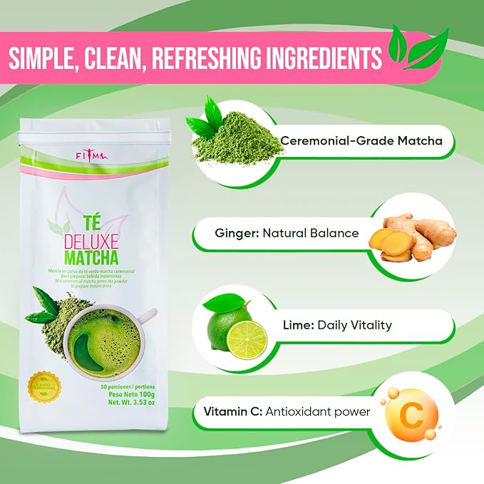 Té Deluxe Ceremonial Grade Matcha Tea with Zesty Lemon &amp Ginger | Premium Japanese Instant Powder Blend Sweetened with Stevia | Sugar Free Vegan Gluten Free Keto | 50 Servings