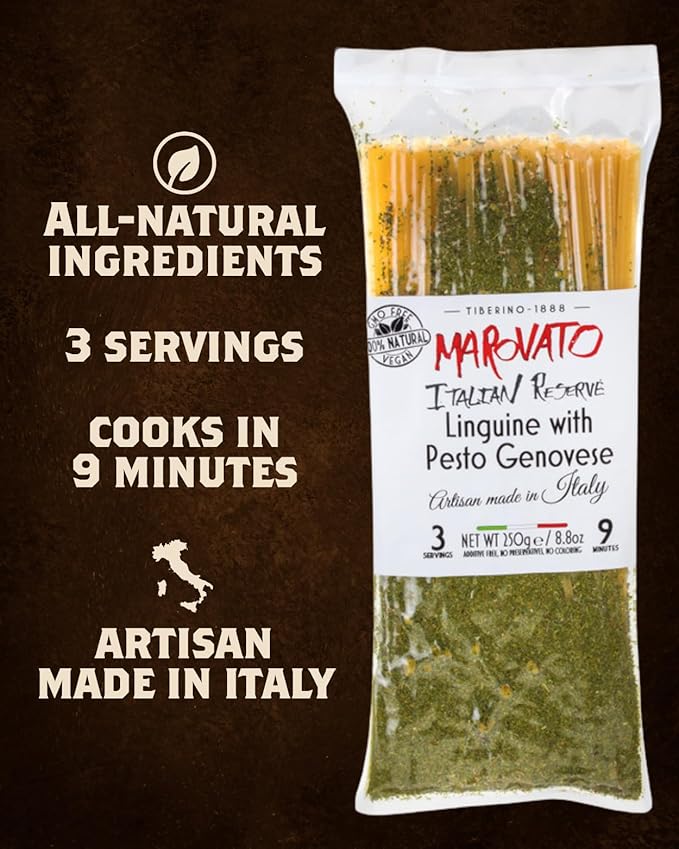 Tiberino's Linguine with Pesto Genovese - All Natural &amp Non-GMO Italian Pasta 8.8oz - Imported from Italy No Additives Preservatives or Artificial Coloring Sun-Dried Ingredients &amp No-Strai