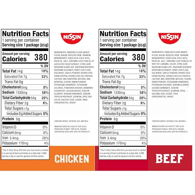 Nissin Top Ramen Noodles Chicken and Beef Soup Variety Pack 3 Ounce (Pack of 48)