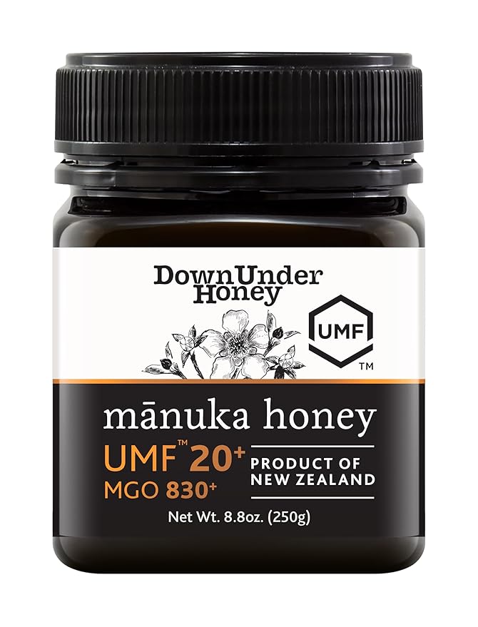 DownUnder Honey New Zealand Manuka Honey UMF 20+ (MGO 830+) Independently Tested and Certified 100% Genuine Honey Manuka Great Taste for Daily Wellness 8.8 oz (250g)