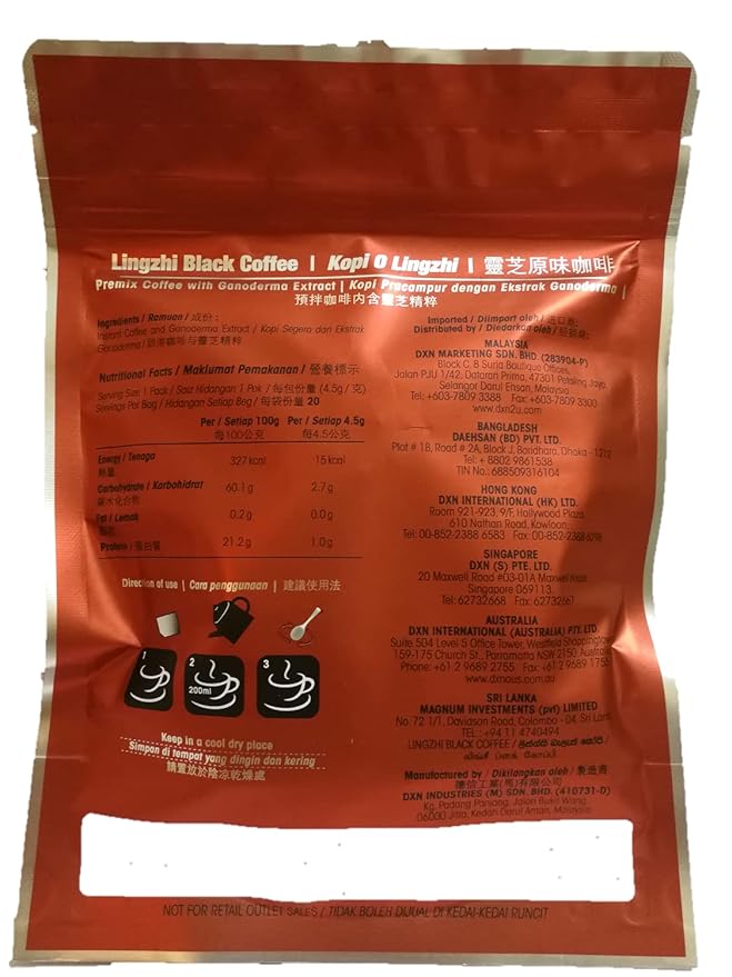 DXN 1 Box Black Coffee 2 In 1 Gourmet 100% Certified Organic Ganoderma