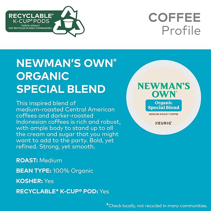 Newman's Own Organics Special Blend Keurig Single-Serve K-Cup Pods Medium Roast Coffee 96 Count