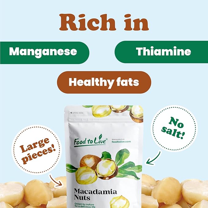 Food to Live Macadamia Nut Halves &amp Pieces 3 Pounds – Raw Shelled Unsalted Kosher Vegan Bulk. Keto Snack. Good Source of Healthy Fats. Great for Baking and as Topping for Salads Yogurt.
