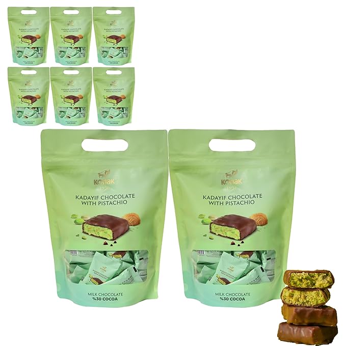 320 Count of Mini Dubai Chocolate Kunafa Pistachio Bar - Pistachio Chocolate Bars with Shredded Phyllo Dough - Fresh Daily Production Perfect for Gifting - 8.8 lbs/Aprox 320 Pieces