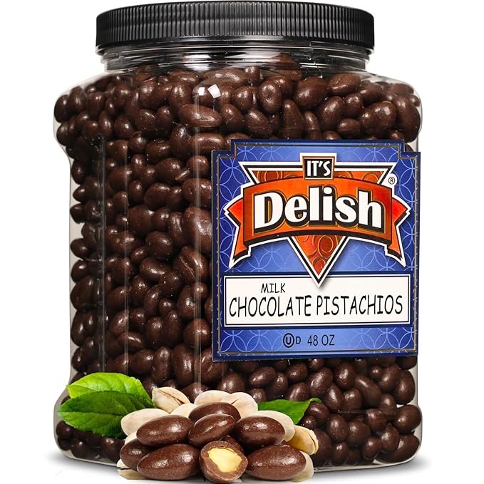 Milk Chocolate Covered Pistachios by It's Delish 48 OZ Jumbo Container | Milk Chocolate Coated Dipped Candy Nuts Bulk Pistachio Chocolates Sweet &amp Crunchy Nut Snack | Kosher Dairy
