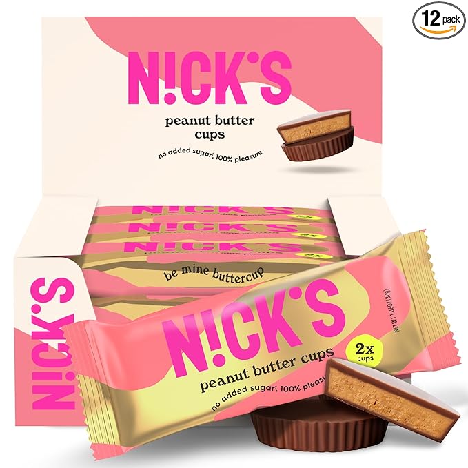 NICKS Peanut Butter Cups Low Carb Chocolate with Peanut Butter Without Added Sugar 1.7 g Net Carbohydrates 1 g Sugar Keto friendly Gluten Free Without Palm Oil 12 Pack with a total of 24 cups