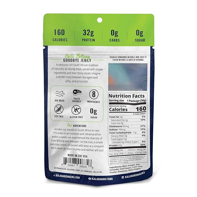 Lime Chili Kalahari Biltong Air-Dried Thinly Sliced Beef 2oz (Pack of 3) Sugar Free Gluten Free Keto &amp Paleo High Protein Snack