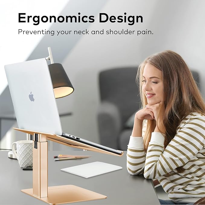 Laptop Stand for Desk Ergonomic Aluminum Laptop Stand Adjustable Height from 7-15 Sitting and Standing Laptop Riser for 10-17 Notebook