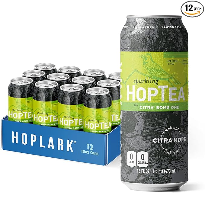 HOPLARK Sparkling HopTea – THE CITRA BOMB ONE – Tall 16fl oz cans (Pack of 12) – White Tea with Citra Hops – Light Citrus and Herbal Sparkling Tea – L-Theanine – Antioxidants – Polyphenols – Caffeinat