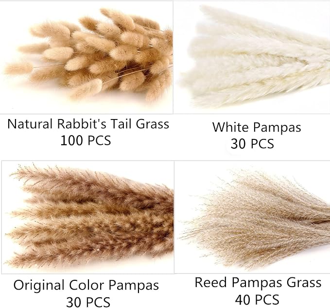 200PCS Dried Flower Bouquet – Pampas Grass Floral Decor for Home Wedding and Boho Style | Perfect for Vases Fall Spring Summer and Winter Arrangements