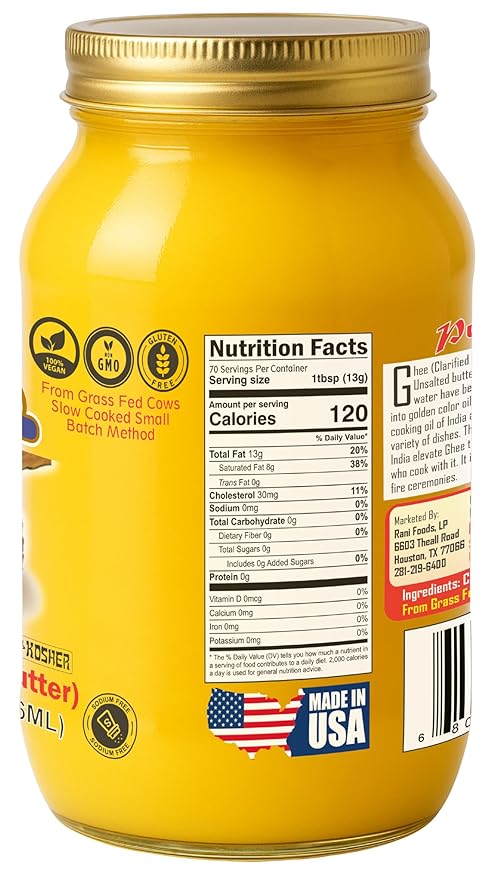 Rani Ghee Pure &amp Natural from Grass Fed Cows (Clarified Butter) 32oz(2lbs) 908g ~ Glass Jar | Paleo Friendly | Keto Friendly | Gluten Free | Kosher | Product of USA