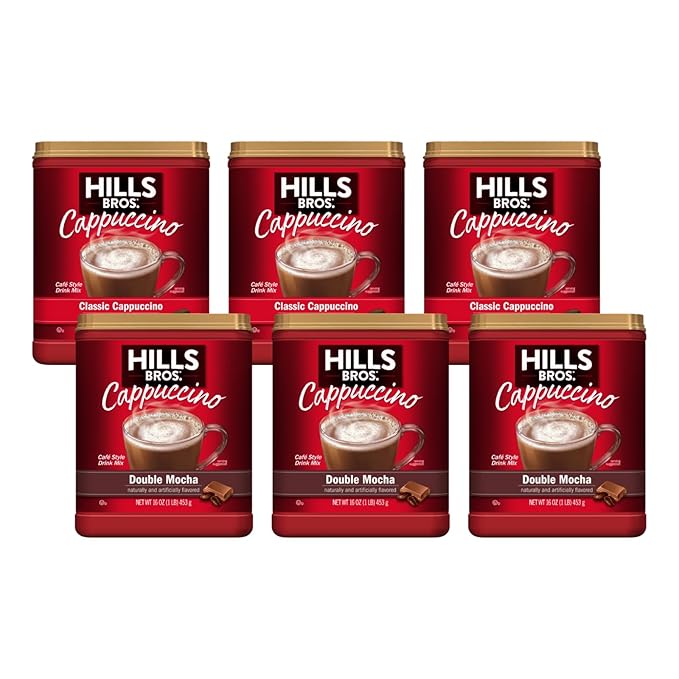Hills Bros. Cappuccino Variety Pack - Double Mocha (16oz) &amp Classic (14oz) (3 Each)