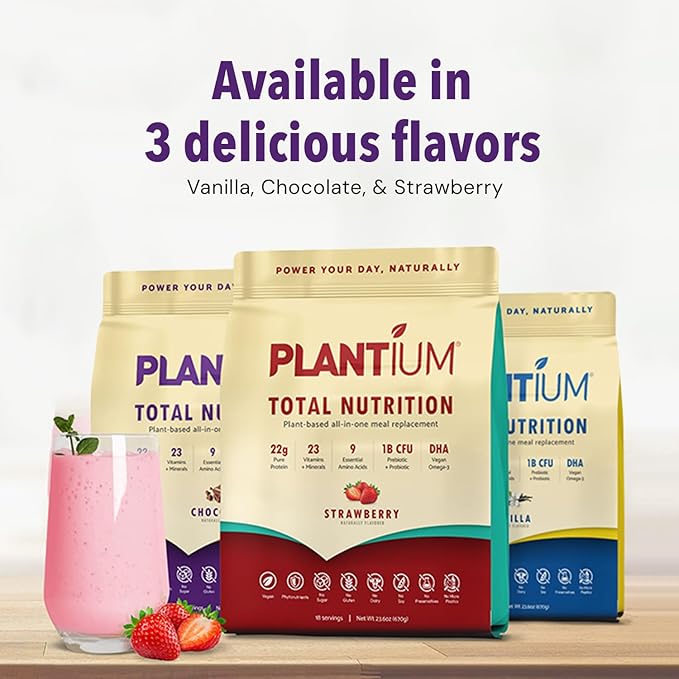 Plantium Total Nutrition Premium All-In-One Meal Replacement Shake Plant-Based Protein Powder with Vitamins Minerals &amp Probiotics 22g Protein per Serving Chocolate