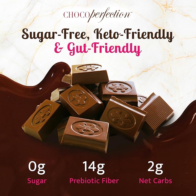 ChocoPerfection Sugar Free Dark Chocolate Bars - Keto-Friendly Gluten-Free and Vegan - No Maltitol and Fiber-Rich with Low Glycemic &amp Low Carb Snacks - European Taste - Box of 12 Bars (50g each)