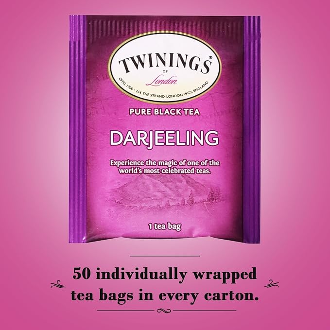 Twinings Darjeeling Tea - A Delicate Dry Black Tea Sophisticated Coffee Alternative with Less Caffeine Individually Wrapped Tea Bags 50 Count (Pack of 3)
