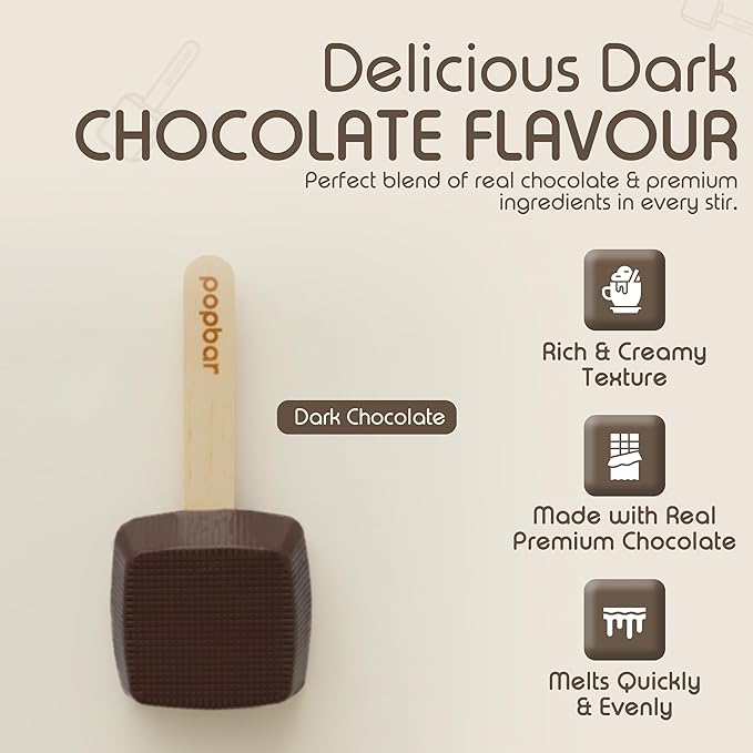 Popbar - Hot Chocolate Sticks - 50 Pack Bulk Case - Ideal for Holidays Birthdays Corporate Office Gifts Stocking Stuffers Thanksgiving Christmas Hanukkah Cocoa Bomb Lovers (Dark Chocolate)