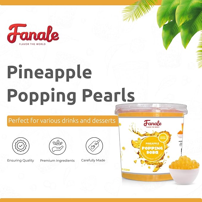 Fanale Popping Boba Pearls for Bubble Tea - 7 lb |Pineapple Flavor | Bursting Boba Pearls Bubble | Fruit Juice Flavor for Shakes Dessert Smoothie