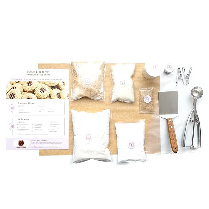 CrumbleCrate Guava &amp Coconut Thumbprint Cookies DIY Baking Kit | Gourmet Cookie Making Set with Pre-Measured Ingredients &amp Tools | Baking Gift for Adults