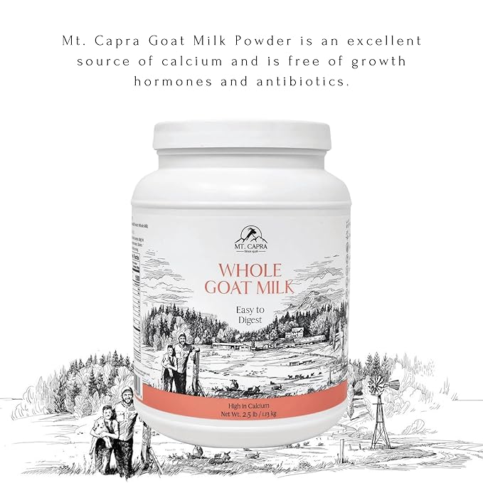 Mt. Capra Whole Goat Milk | Powder from Non-GMO Grass-Fed Goats Creamy Great Tasting Easy to Digest A2 Milk | 40 Servings - 2.5 Pounds