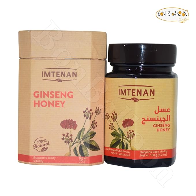 Imtenan Ginseng Honey Natural Egyptian Premium Strap Pure Syrup Sweet Taste Egypt Arab No Gmo Kosher Halal (1 Pack = 6.35 oz / 180 gm) إمتنان عسل الجينسنج حلال
