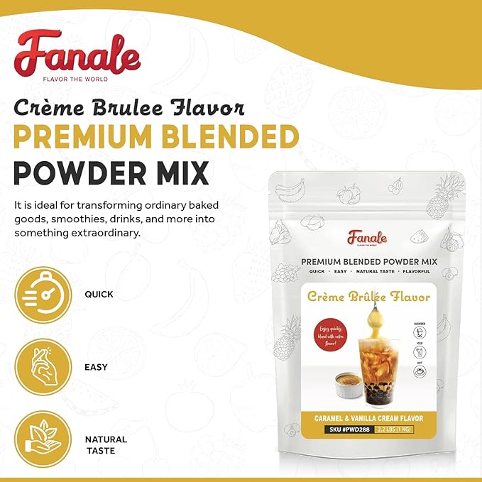 Fanale Premium Creme Brulee Bubble Tea Flavoring Powder | Perfect for Baking Smoothies Desserts and Drinks | Instant Flavoring Powder for Boba Milk Tea - 2.2 Pounds (Pack of 20).