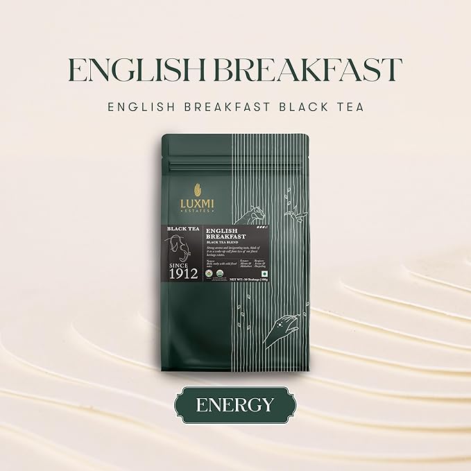 Luxmi Estates Tale of Two Estates Organic English Breakfast Tea (50 Tea Bags) Caffeinated Tea Bags For A Morning Boost and Natural Energy With Certified Organic Darjeeling &amp Assam Black Tea