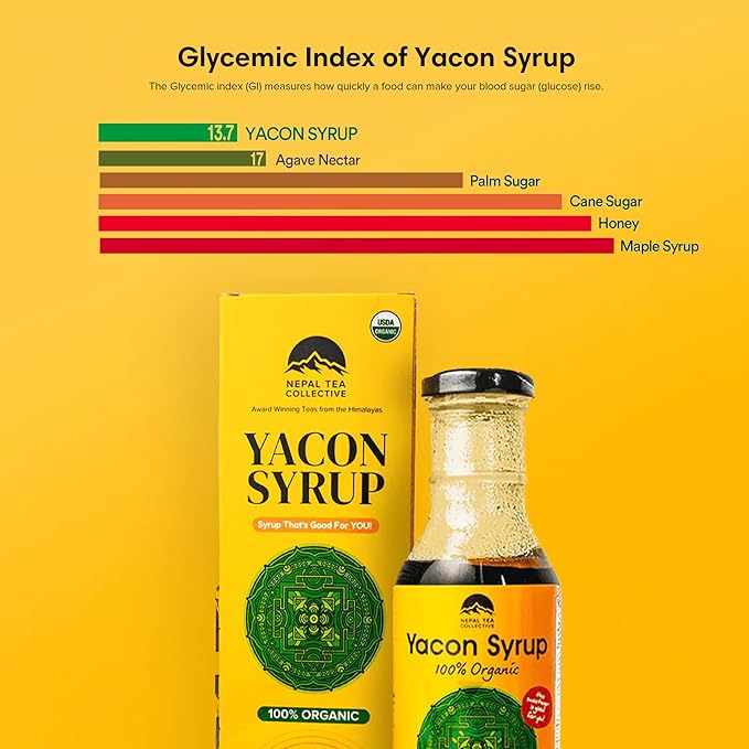 Global Family Farms Yacon Syrup 100% Organic 9.5 Fl Oz Glass Bottle Low Calorie Satisfying Sweetness Rich in Minerals Low Glycemic High in FOS/Prebiotic for Digestive Health