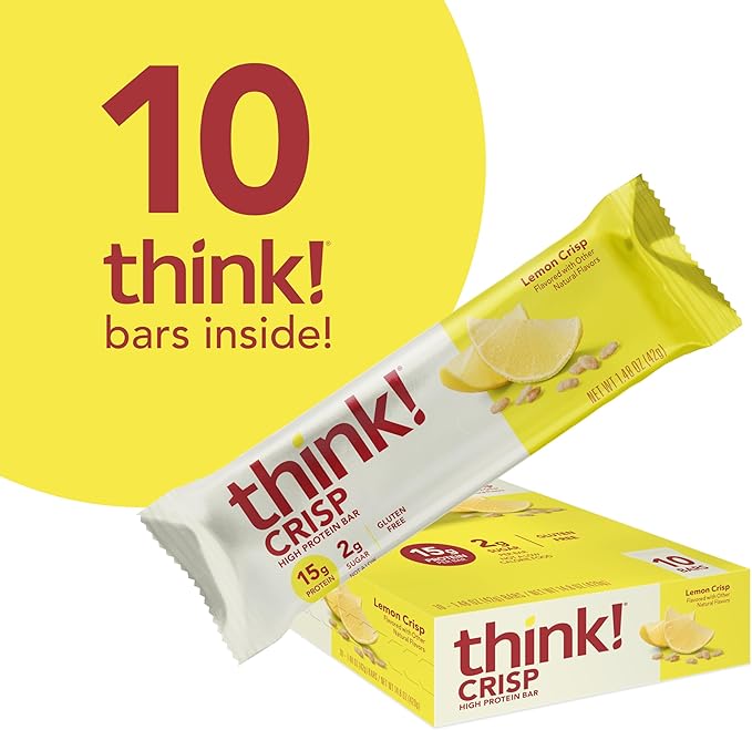 think! Protein Bars High Protein Snacks Gluten Free Kosher Friendly Lemon Crisp 10 Count (Packaging May Vary)
