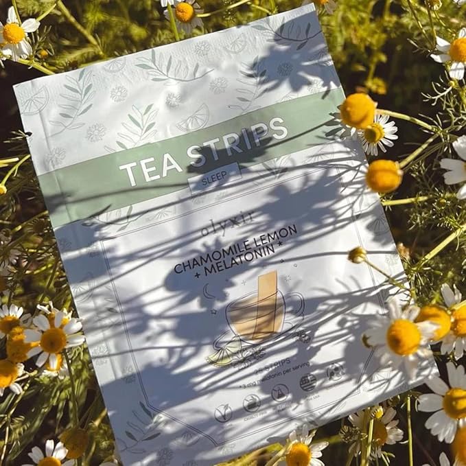 Olyxir Tea Strips - Chamomile &amp Melatonin Flavors - Instant Organic Paleo Vegan Made With Pullulan Cellulose Oat Fiber Natural Lemon Flavor Non-GMO | 25 Ct (Sleep)