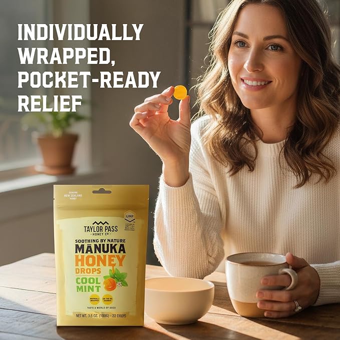 Taylor Pass Mānuka Honey Drops Bundle UMF™ 10+ Cool Mint &amp Zesty Lemon Lozenges | Natural Soothing On-The-Go | 2 Packs 22 Drops Each | Made in New Zealand