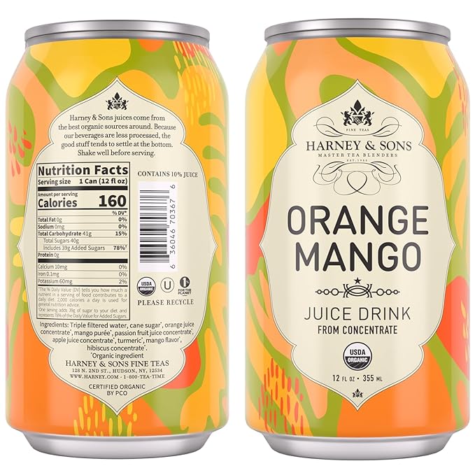 Harney &amp Sons Organic Orange Mango Juice Drink 12 oz can (Pack of 12)