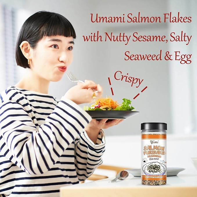 Yimi Salmon Furikake Seasoning Rice Topping Multi-Purpose Japanese Seasoning No Additives or Artificial Colors Ideal for Rice Sushi Salad 5.5Oz