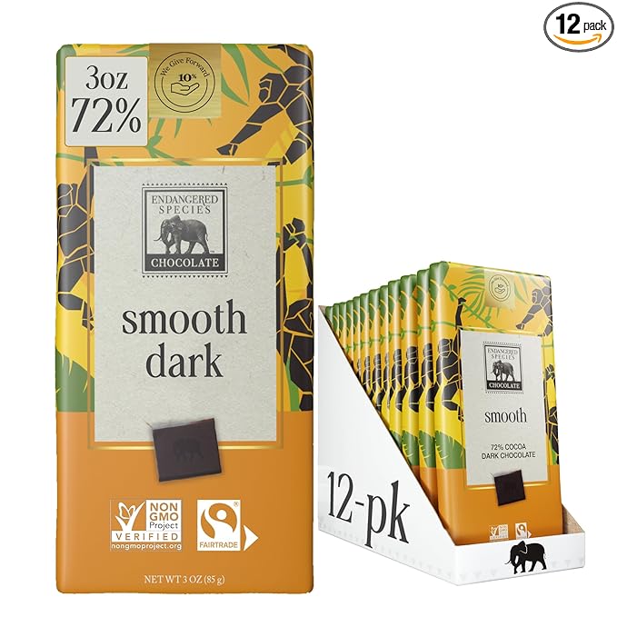 Endangered Species Chocolate Chimpanzee Natural Dark Chocolate (72%) 3-Ounce Bars (Pack of 12)