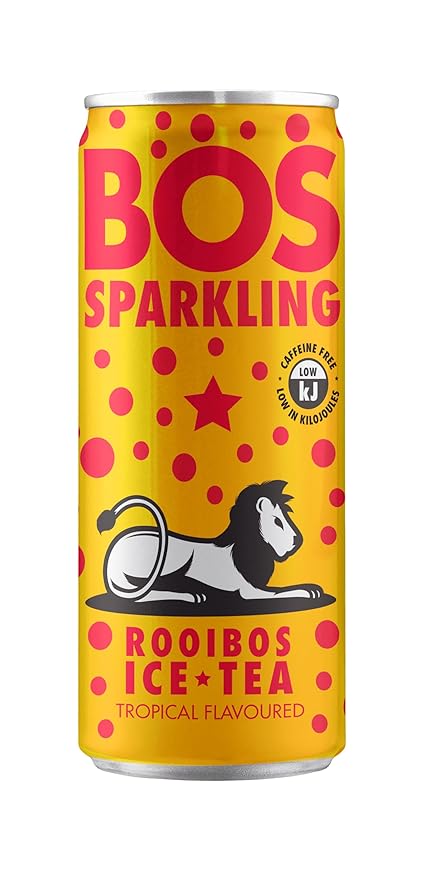 BOS Rooibos Iced Tea Sparkling Tropical | 24x (6x 10.1 oz Cans) | Organic Caffeine Free Naturally Sweet Antioxidant-Rich Herbal Red Rooibos Tea | From South Africa