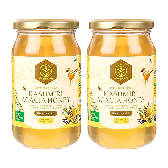 Shiva Organic’s Kashmiri Acacia Honey – Pure Unrefined Raw and 100% Pure Unfiltered Honey – All Natural Without Additives Or Preservatives GMO Free Gluten Free Vegan Kosher Glass Jar 35.27 Ou