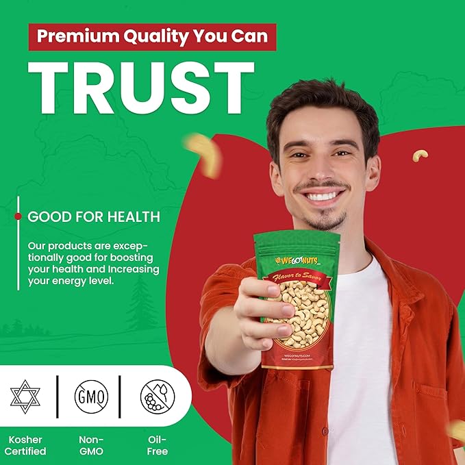 Raw Whole Unsalted Cashews – 5 lbs.- Premium Quality Kosher Raw Cashews By We Got Nuts – Oil-Free Natural Healthy &amp Diet-Friendly Snack – Gourmet Savory Flavor – Air-Tight Resealable Bag Package