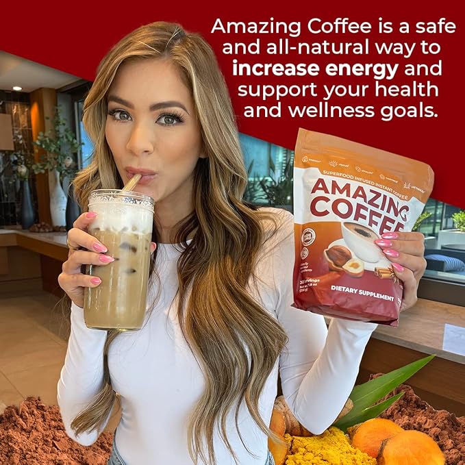 Superfoods Company | Amazing Coffee - Instant Coffee| Mushrooms Superfoods - Hazelnut French Roast - Gluten Free Non-GMO Sugar Free Vegan Keto Friendly [60 Servings]