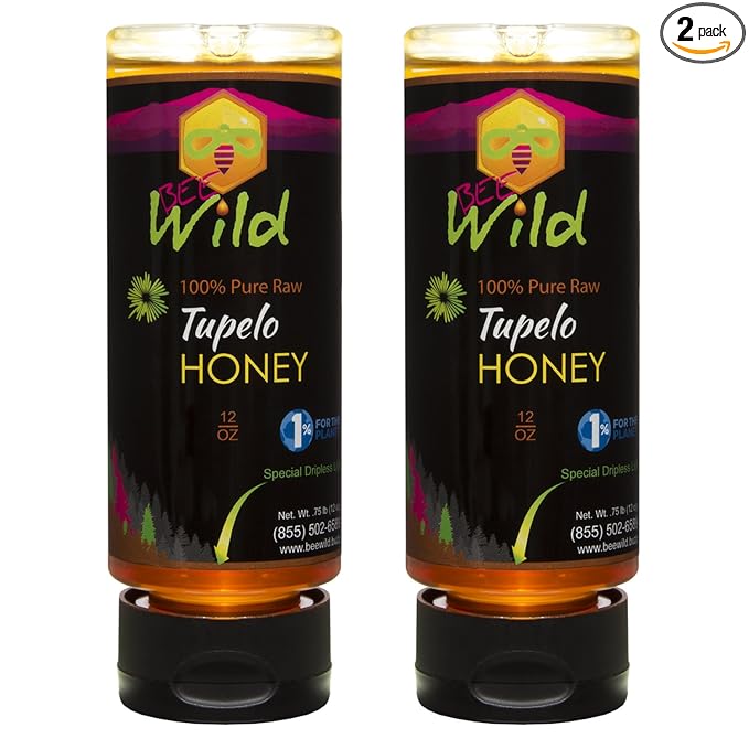 Bee Wild 100% Pure Raw Organic Unfiltered Honey - Tupelo 12 ounce Pack of 2