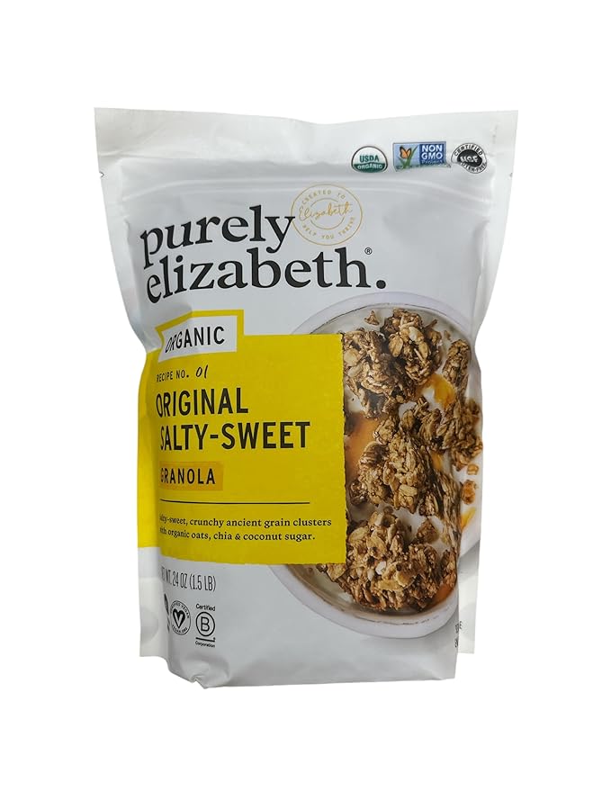 Purely Elizabeth Organic Original Salty-Sweet Ancient Grain Granola Gluten-Free Non-GMO (1 Ct 24oz Bag) + Logic Dealz Zip Loc Baggie-To-Go