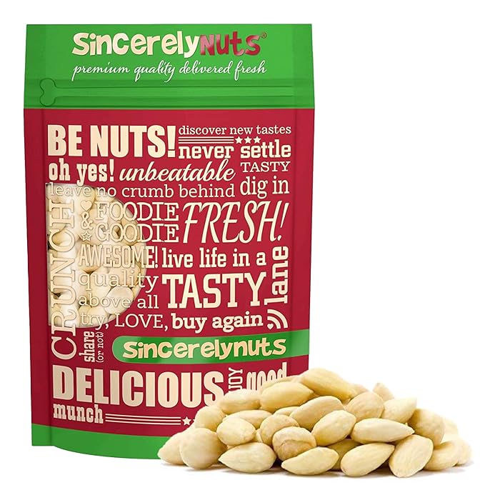 Sincerely Nuts – Whole Raw Blanched Almonds | 5 Lb. Bag | Delicious Guilt Free Snack | Low Calorie Vegan Gluten Free | Gourmet Kosher Food | Source of Fiber Protein