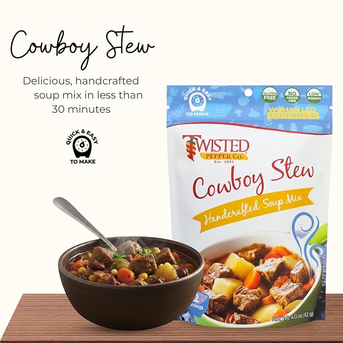 Twisted Pepper Co. Cowboy Stew Soup Mix: Gluten-Free – Handcrafted Soup – Bold Hearty &amp Savory Flavor Fast &amp Easy Comfort Meal Ready in 30 Minutes Serves 12